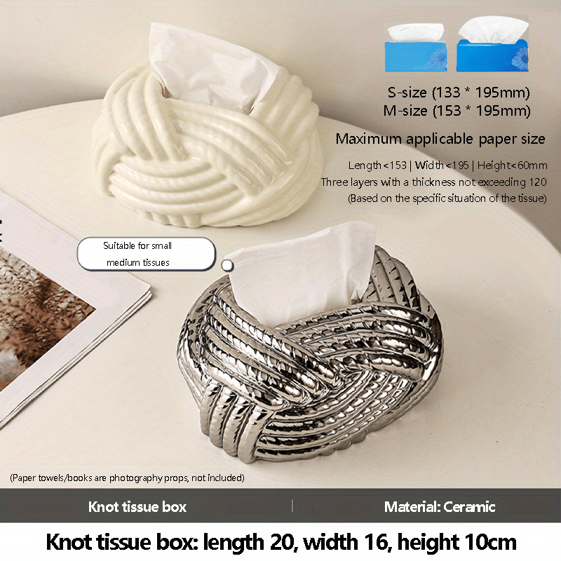 1pc Elegant Ceramic Tissue Box Holder - Modern Nordic Decor with Knot Design, Bathroom Vanity Organizer, Living Room, Bedroom, Dining Table Decoration - Housewarming Gift for Home, Office, or Hotel - Durable Ceramic Construction, Decorative Storage