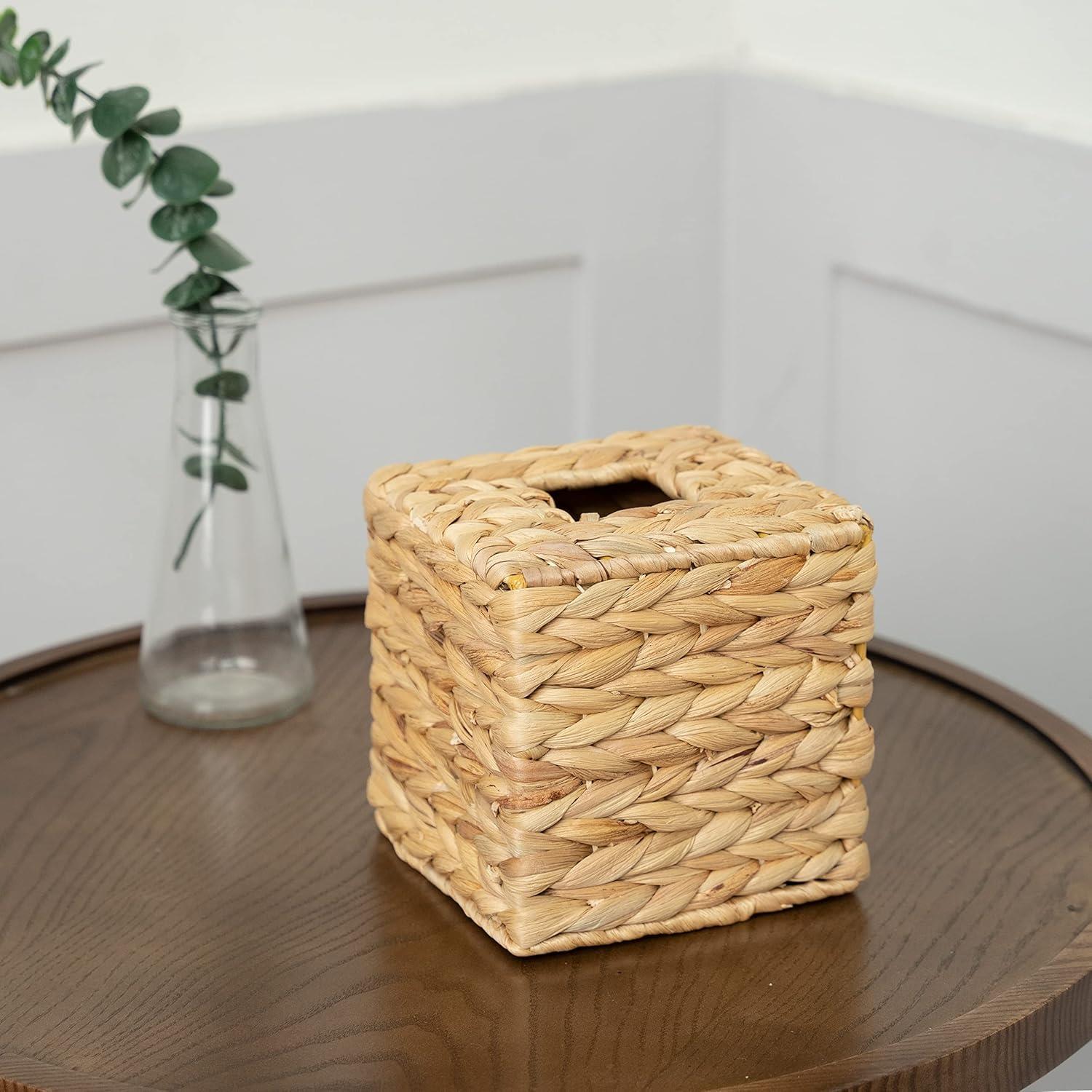 KOLWOVEN Round Tissue Box Cover Holder - Elegant Woven Tissue Dispenser with Decorative Lid, Durable Woven Fabric Design for Bathroom, Living Room, Office - Decorative Tissue Organizer, Fits Standard Tissues, Space-Saving Home Decor Accessory (Multi-Color