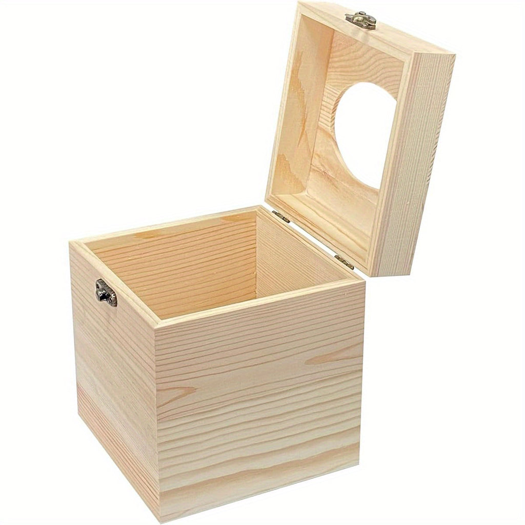 2 Pack Unfinished Wooden Tissue Box Cover for Crafts Oval Opening Solid Square Wood Tissue Holder for Home Decor ( 5. 1x5. 1x6in)