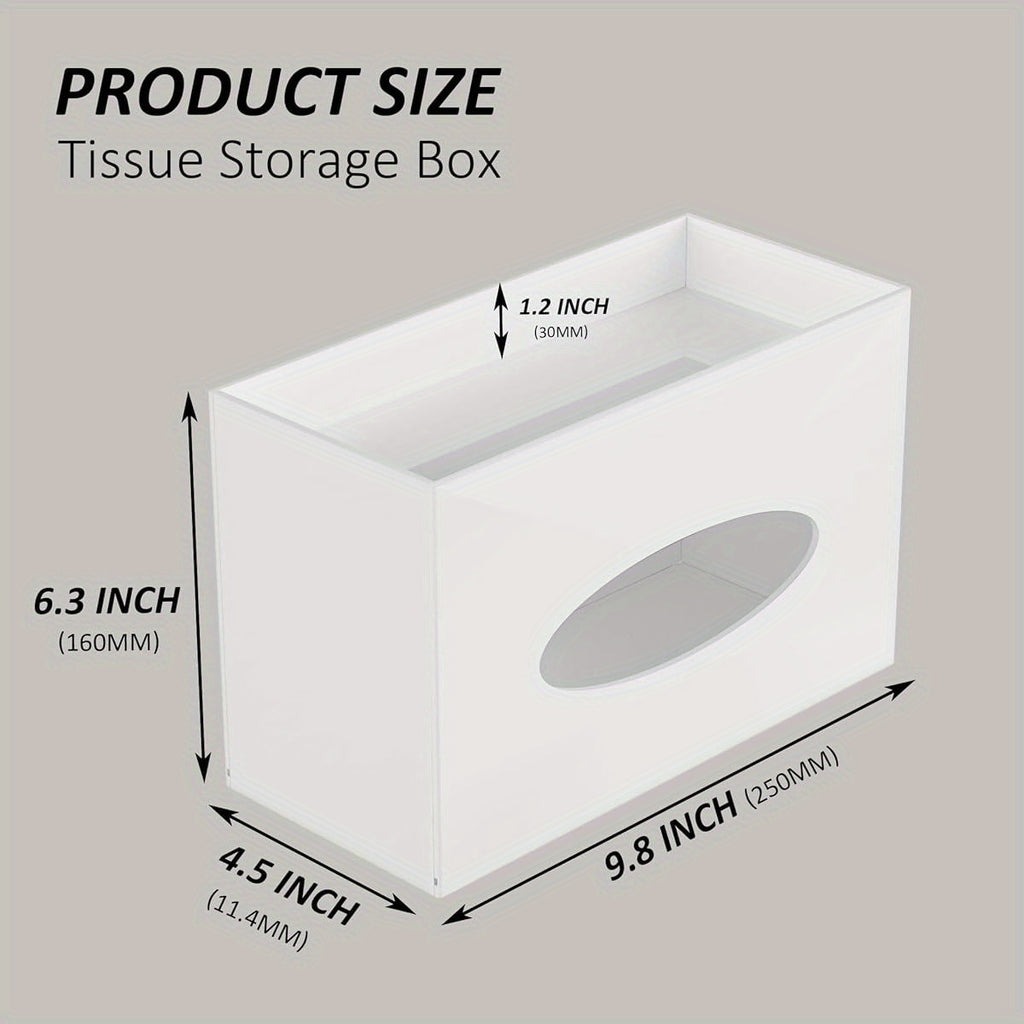 Modern Minimalist Tissue Box Cover and Dispenser with Built-in Storage Tray - Space-Saving Organizer, Durable Plastic Construction for Bathroom, Kitchen, Home, Office - Fits Standard Tissues (9.85x4.5x6.3 Inches) - Decorative Countertop or Under Cabinet