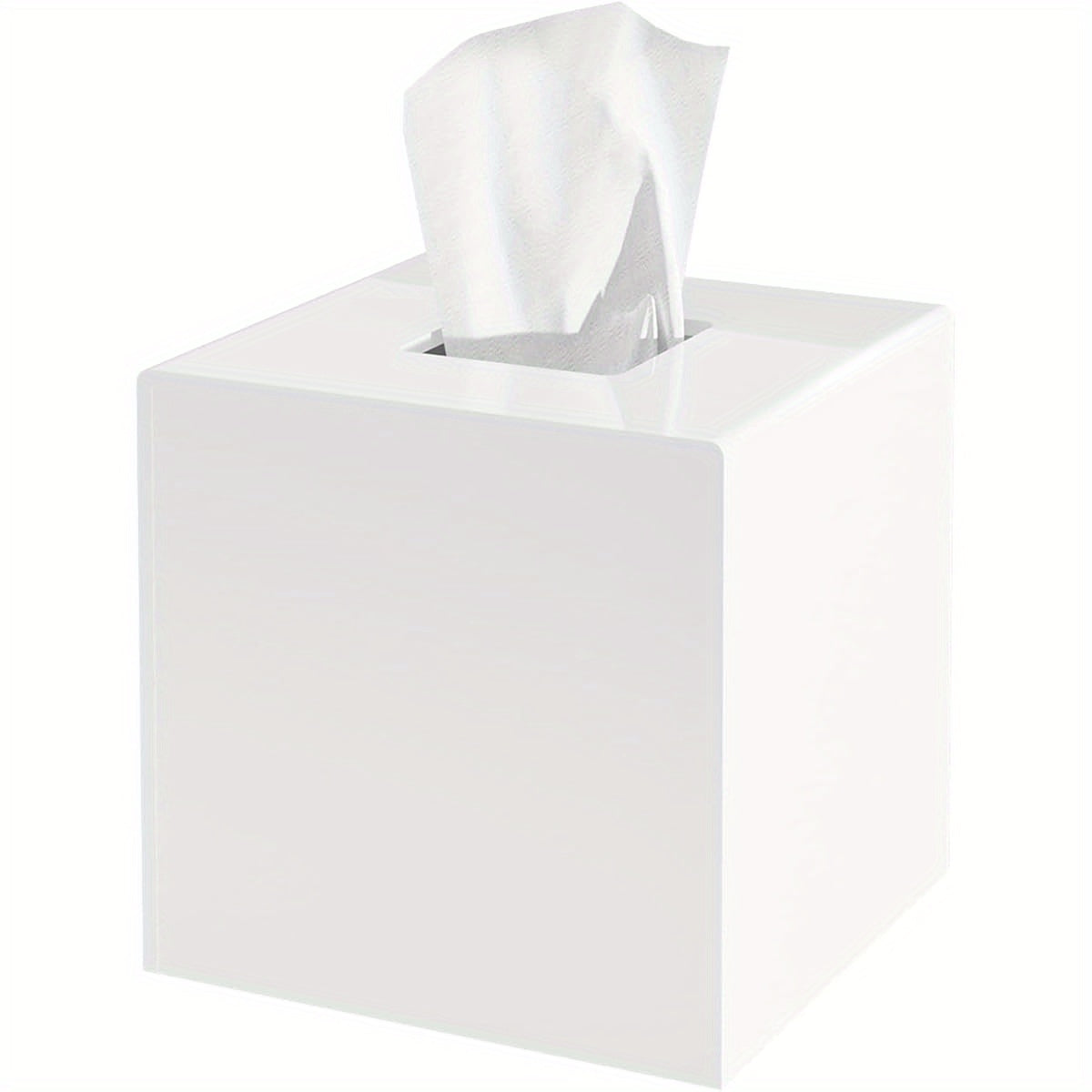 Acrylic Tissue Box Cover, White Square Tissue Box Holder, Facial Napkin Dispenser for Bathroom Kitchen Bedroom Office Hotel Use