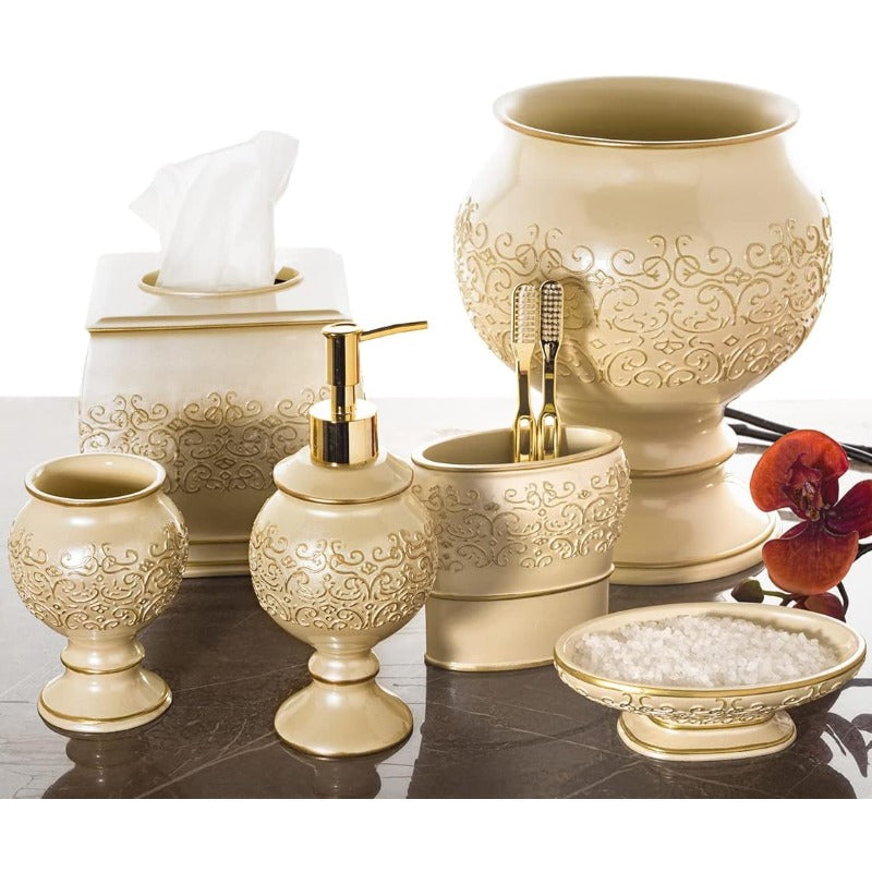 Shannon Tissue Box Cover Square Decorative Tissue Box Holder for Bathroom Beige and Gold Tissue Cover with Durable Bottom Slider