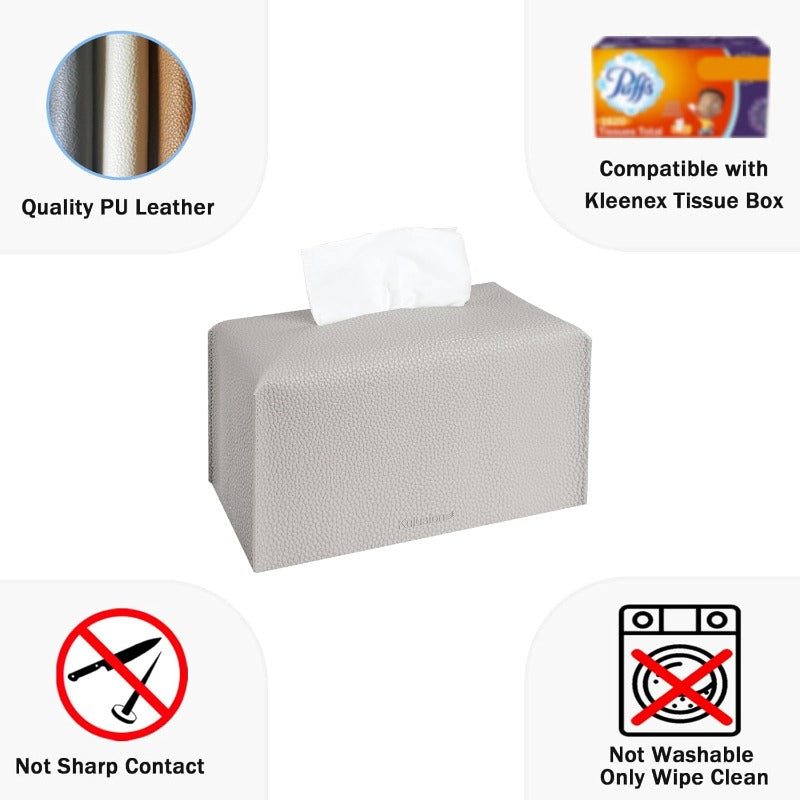 2pcs Tissue Box Cover Holder Rectangular with Bottom Belt PU Leather Tissue Cover Decorative Organizer for Tabletop Bathroom Car Office 9. 5X5X5 Inch Light Gray, Vintage Tissue Box Holder, Home Organization, Bathroom Decor, Rectangular Design, Elegant