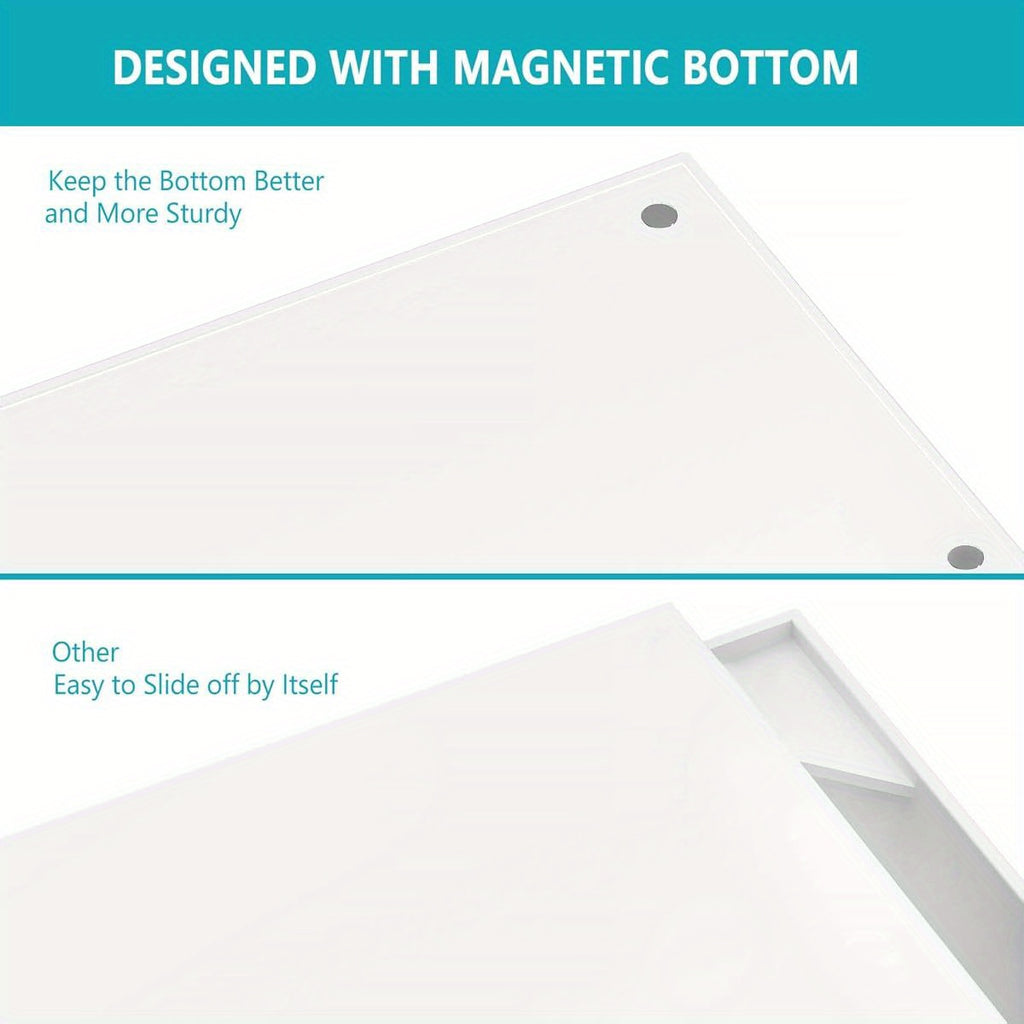 2-in-1 Acrylic Tissue Box Cover & Dryer Sheet/Mask Holder with Magnetic Bottom - Space-Saving Bathroom Organizer, Compact Square Design (5, 51x5, 51x5, 91in) for Home, Office, Car - White - Compatible with Standard Tissues, Bathroom Storage, Office