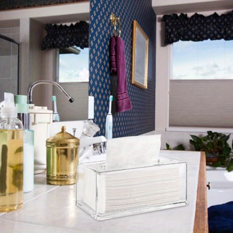 2 Pack Clear Tissue Dispenser Box Lar Facial Acrylic Tissue Box Cover Holder Napkin Organizer for Bathroom Kitchen and Office Room Rectangle 2.64gal X 5.3 W X 4.3 H