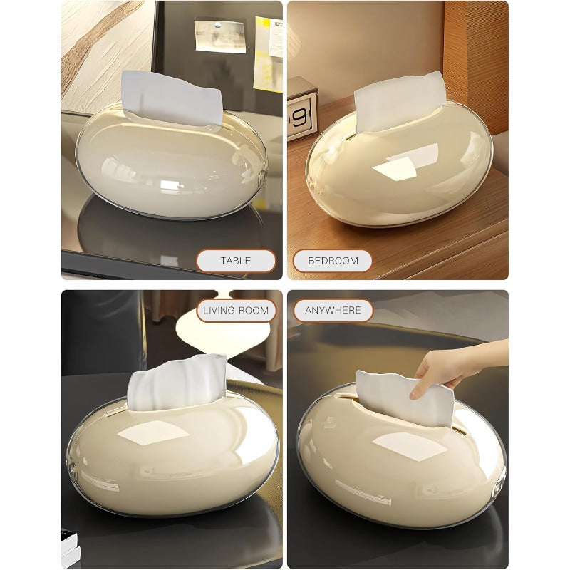 Luxury Beige Round Tissue Box Set with Decorative Lid - Modern Elegant Plastic Tissue Holder for Bathroom, Bedroom, Living Room, Desk - Durable & Hygienic Storage Organizer, Minimalist Home Decor in Beige & Black (Compatible with Standard Tissues),
