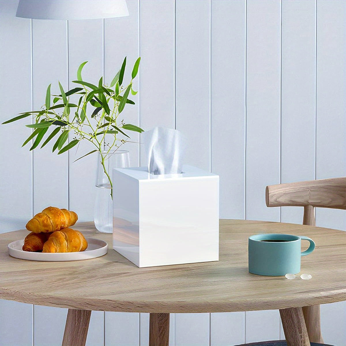Acrylic Tissue Box Cover, White Square Tissue Box Holder, Facial Napkin Dispenser for Bathroom Kitchen Bedroom Office Hotel Use