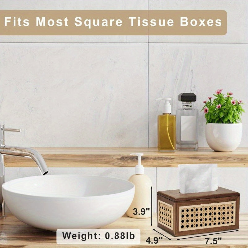 7.5 Inch Magnetic Tissue Box Cover with Strong Magnets - Farmhouse Decor, Natural Brown Tissue Holder, for Bathroom, Living Room, Office, Bedroom - Ideal Housewarming/Christmas Gift
