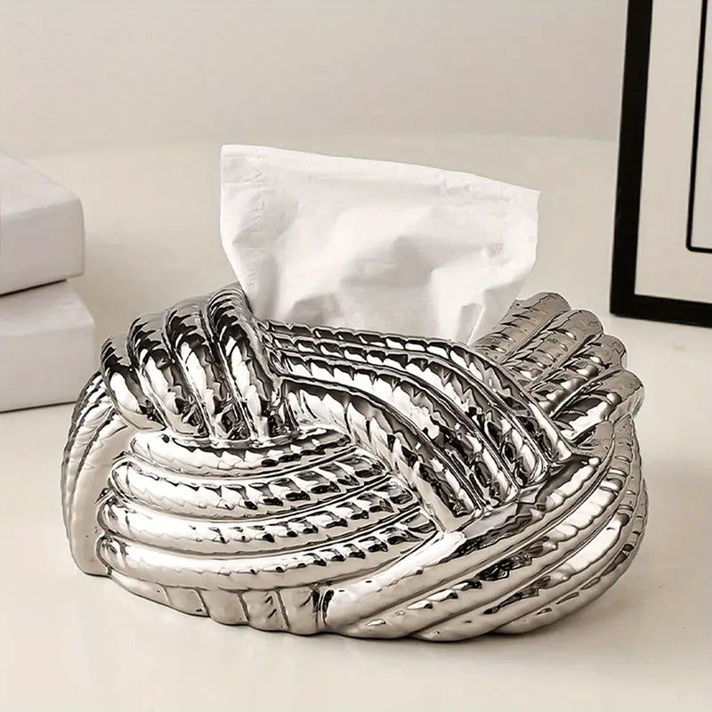 1pc Elegant Ceramic Tissue Box Holder - Modern Nordic Decor with Knot Design, Bathroom Vanity Organizer, Living Room, Bedroom, Dining Table Decoration - Housewarming Gift for Home, Office, or Hotel - Durable Ceramic Construction, Decorative Storage