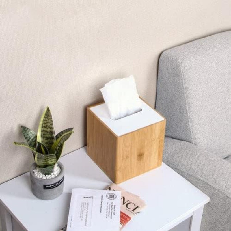 JackCubeDesign Modern Square Tissue Box Holder - Bamboo-like Organizer with Acrylic Lid, Space-Saving Bathroom/Office/ Living Room Decor, Compatible with Standard Tissues, Elegant Home Storage Case MK340A, Office Decor, Minimalist Design, Durable