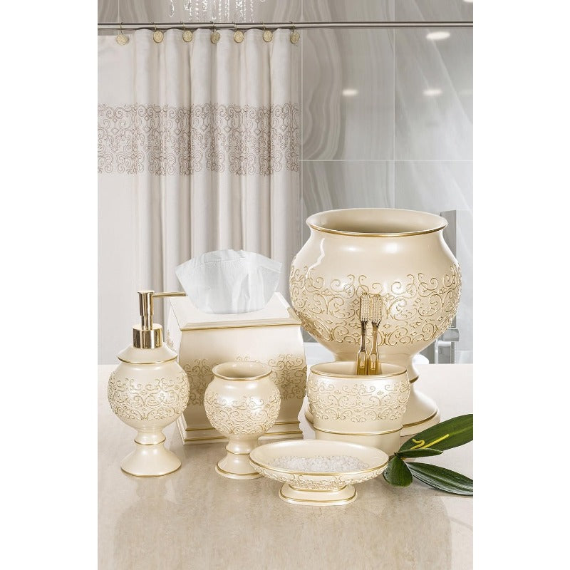 Shannon Tissue Box Cover Square Decorative Tissue Box Holder for Bathroom Beige and Gold Tissue Cover with Durable Bottom Slider