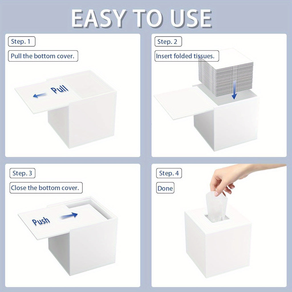 Acrylic Tissue Box Cover, White Square Tissue Box Holder, Facial Napkin Dispenser for Bathroom Kitchen Bedroom Office Hotel Use