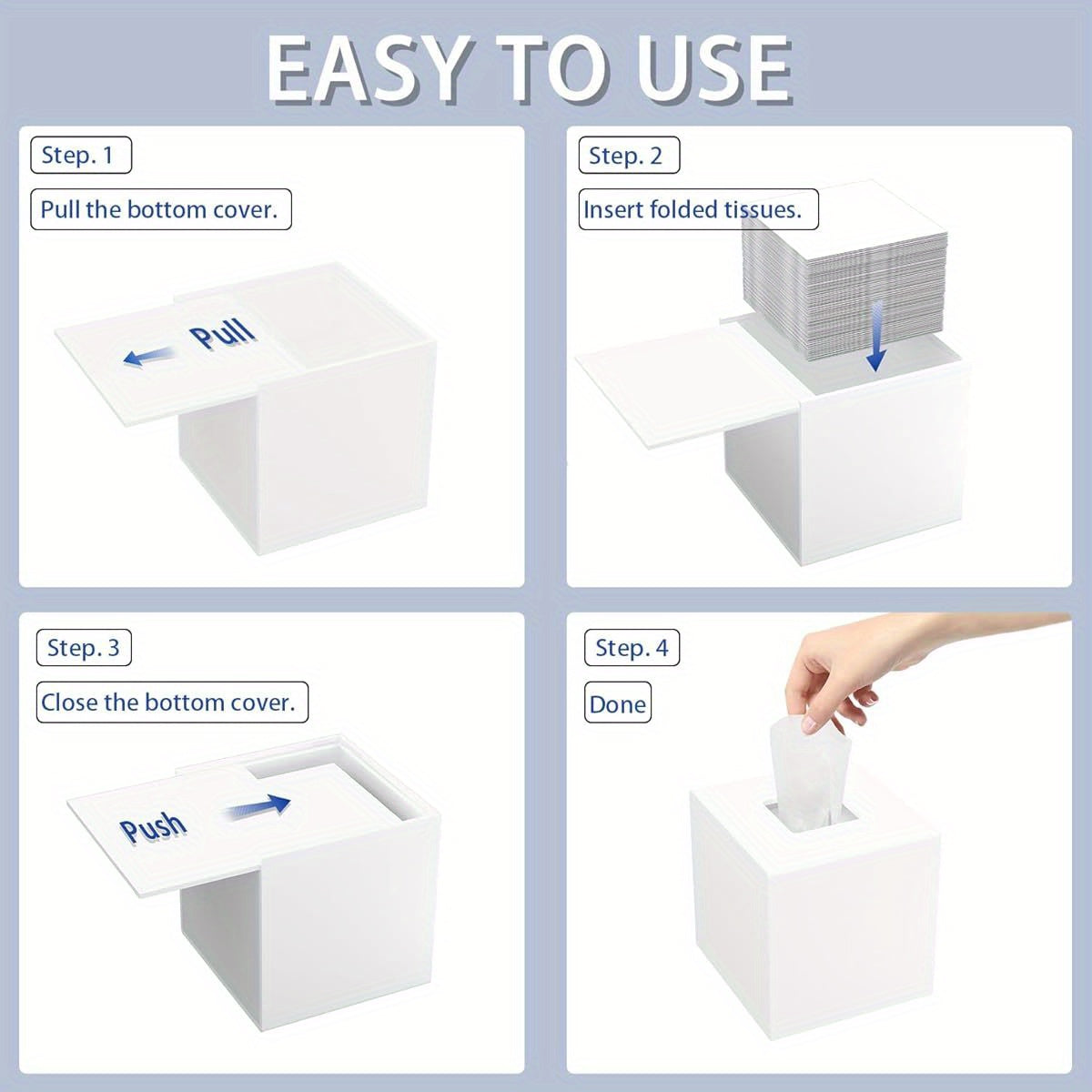 Acrylic Tissue Box Cover, White Square Tissue Box Holder, Facial Napkin Dispenser for Bathroom Kitchen Bedroom Office Hotel Use