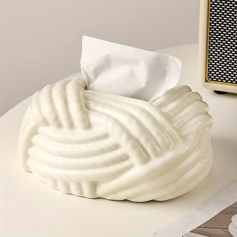 1pc Elegant Ceramic Tissue Box Holder - Modern Nordic Decor with Knot Design, Bathroom Vanity Organizer, Living Room, Bedroom, Dining Table Decoration - Housewarming Gift for Home, Office, or Hotel - Durable Ceramic Construction, Decorative Storage