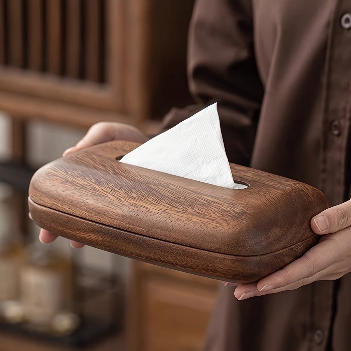 LEEAN Walnut Tissue Box Holder - Modern Minimalist Rectangular Design with Easy-Refill Sliding Lid, Recycled Walnut Wood & Polished Finish - Vintage Decorative Storage for Bathroom, Office, Nightstand, Tabletop - Durable & Space-Saving Organizer