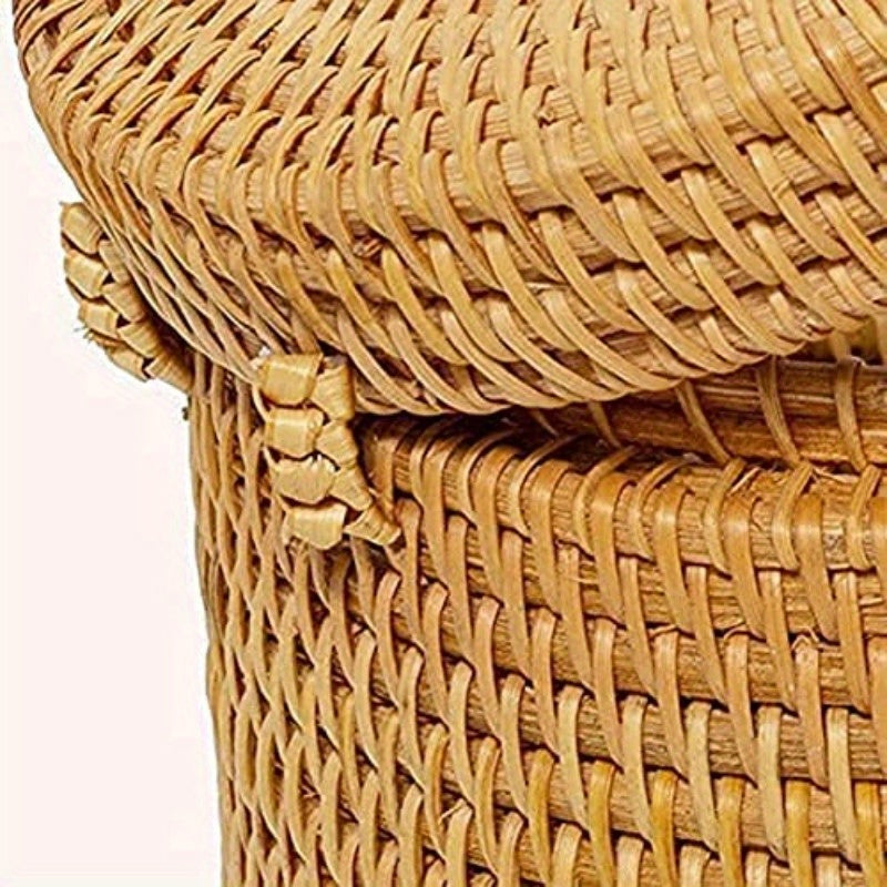 2pcs Natural Woven Tissue Box Cover with Lid - Rustic Farmhouse Bathroom Decor, Toilet Paper Holder with Openning, Compatible with Single Rolls - for Bathroom, Kitchen, Living Room - Easy Installation No Tools Needed, Home Organization, Rattan Design,