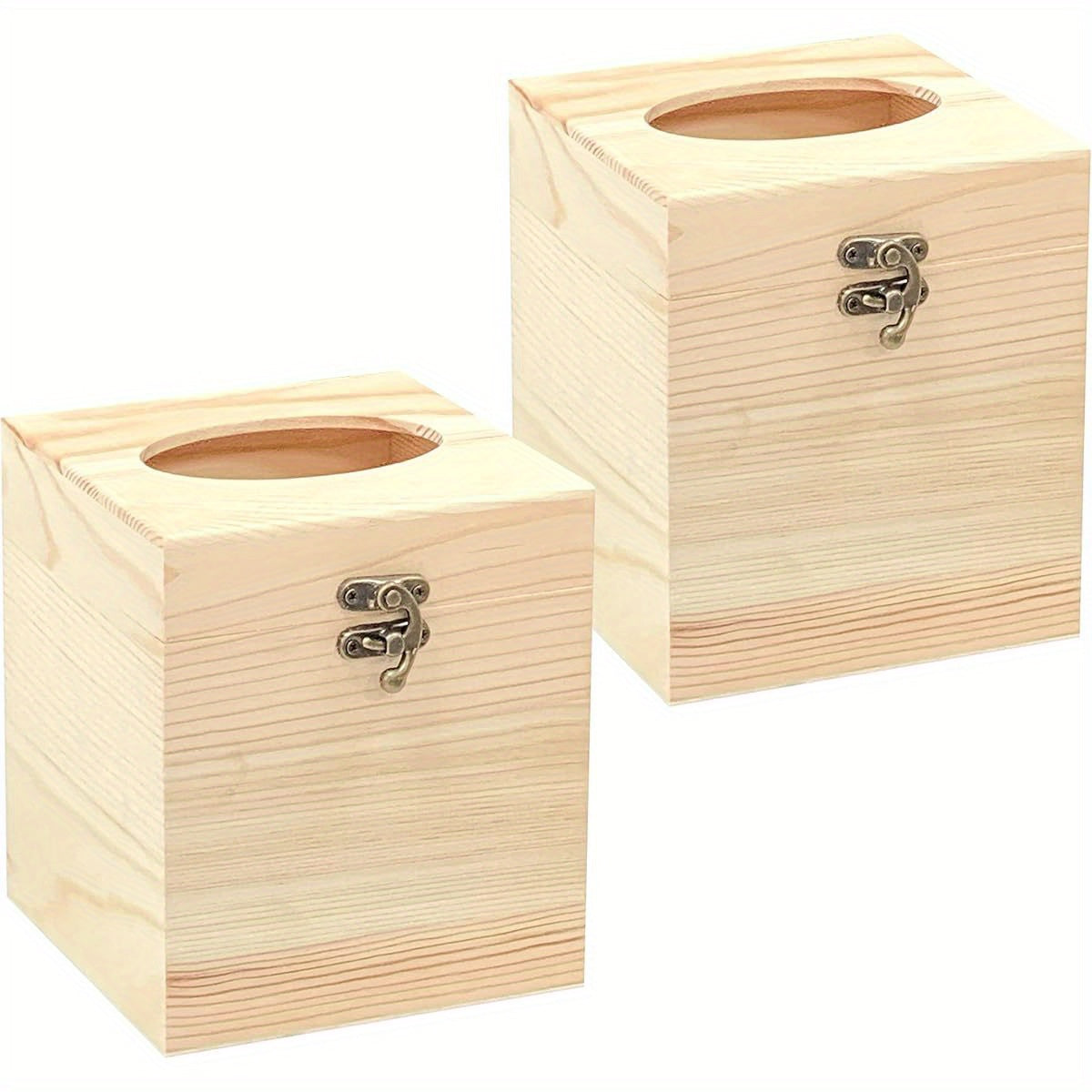 2 Pack Unfinished Wooden Tissue Box Cover for Crafts Oval Opening Solid Square Wood Tissue Holder for Home Decor ( 5. 1x5. 1x6in)