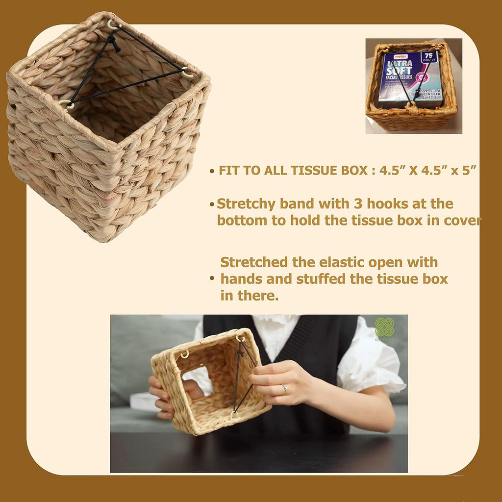KOLWOVEN Round Tissue Box Cover Holder - Elegant Woven Tissue Dispenser with Decorative Lid, Durable Woven Fabric Design for Bathroom, Living Room, Office - Decorative Tissue Organizer, Fits Standard Tissues, Space-Saving Home Decor Accessory (Multi-Color