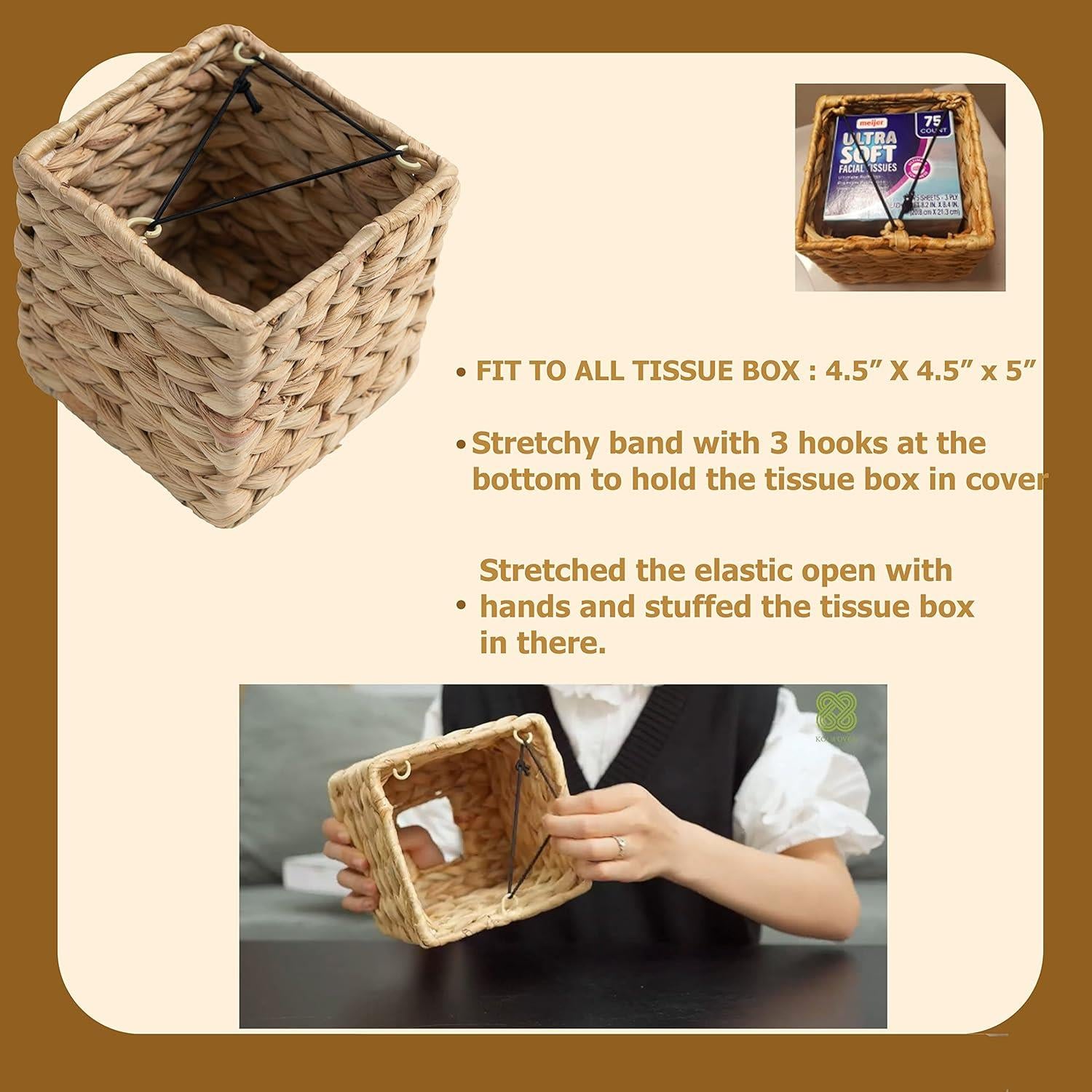 KOLWOVEN Round Tissue Box Cover Holder - Elegant Woven Tissue Dispenser with Decorative Lid, Durable Woven Fabric Design for Bathroom, Living Room, Office - Decorative Tissue Organizer, Fits Standard Tissues, Space-Saving Home Decor Accessory (Multi-Color