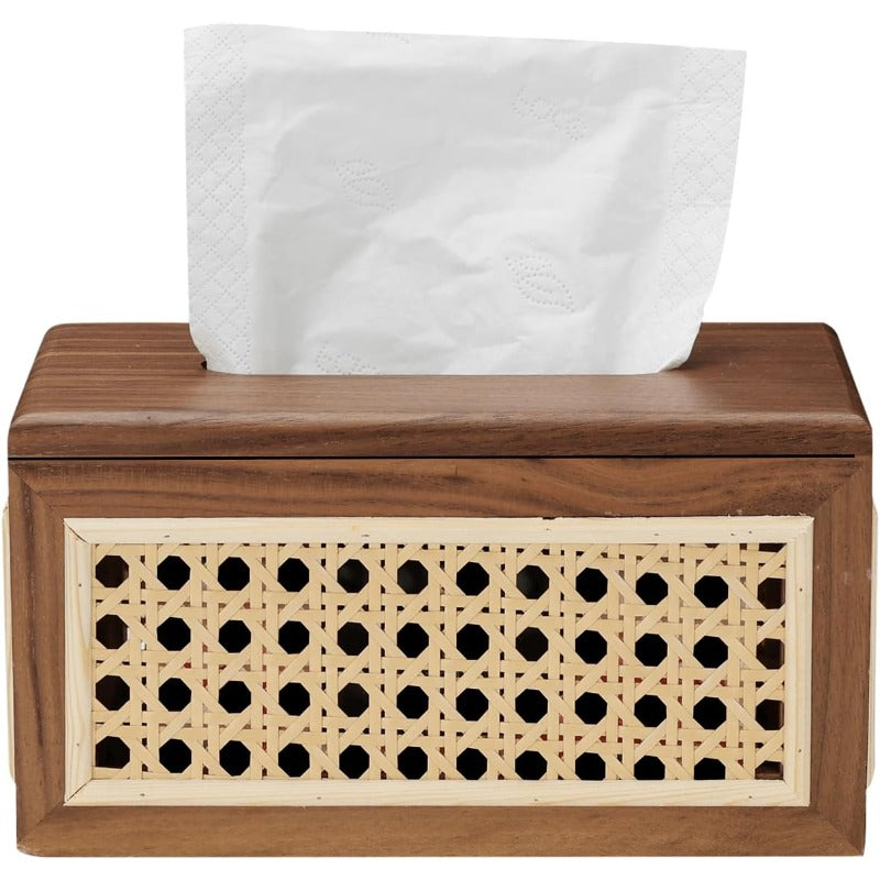 7.5 Inch Magnetic Tissue Box Cover with Strong Magnets - Farmhouse Decor, Natural Brown Tissue Holder, for Bathroom, Living Room, Office, Bedroom - Ideal Housewarming/Christmas Gift