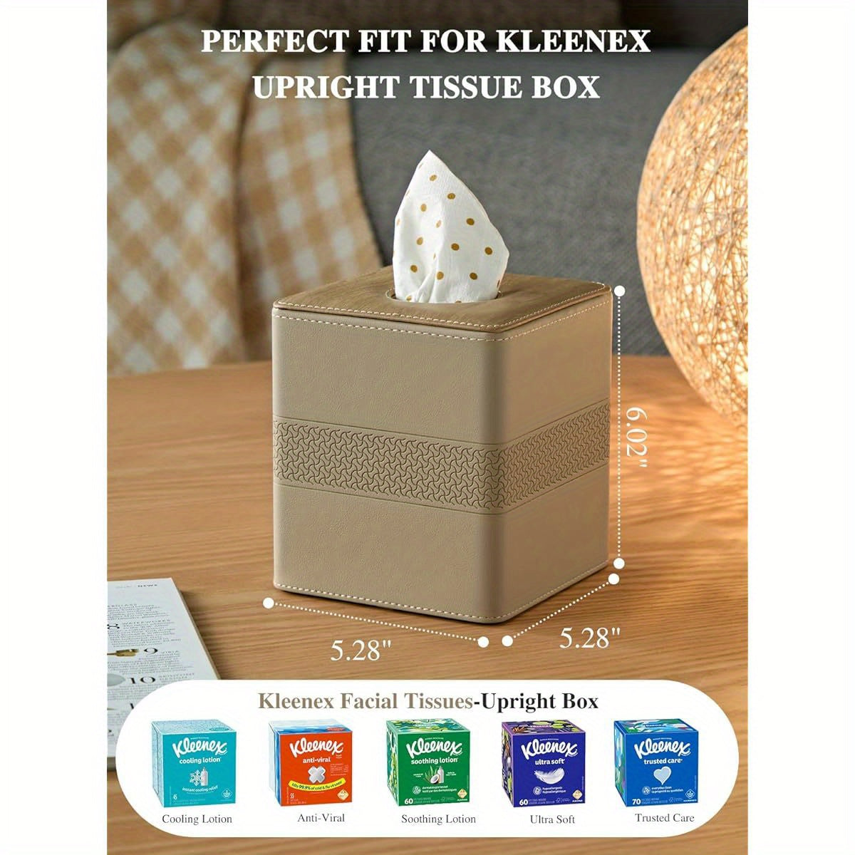 Cloudever Modern Square Tissue Box Holder Cover - White Pepper PU Leather-like Plastic Decorative Organizer with Curved Corners & Built-In Sponge Cushion, Compatible with Upright Tissue Boxes for Living Room, Bathroom, Kitchen - Space-Saving Cube Design,