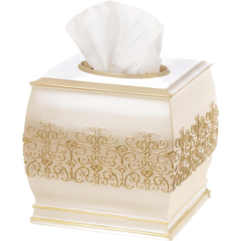 Shannon Tissue Box Cover Square Decorative Tissue Box Holder for Bathroom Beige and Gold Tissue Cover with Durable Bottom Slider
