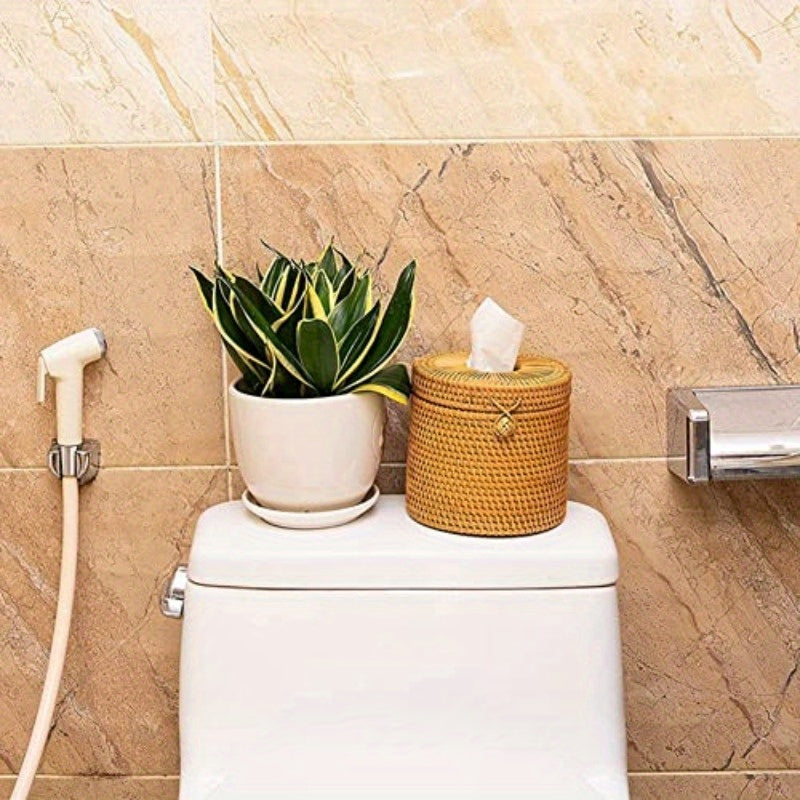 2pcs Natural Woven Tissue Box Cover with Lid - Rustic Farmhouse Bathroom Decor, Toilet Paper Holder with Openning, Compatible with Single Rolls - for Bathroom, Kitchen, Living Room - Easy Installation No Tools Needed, Home Organization, Rattan Design,