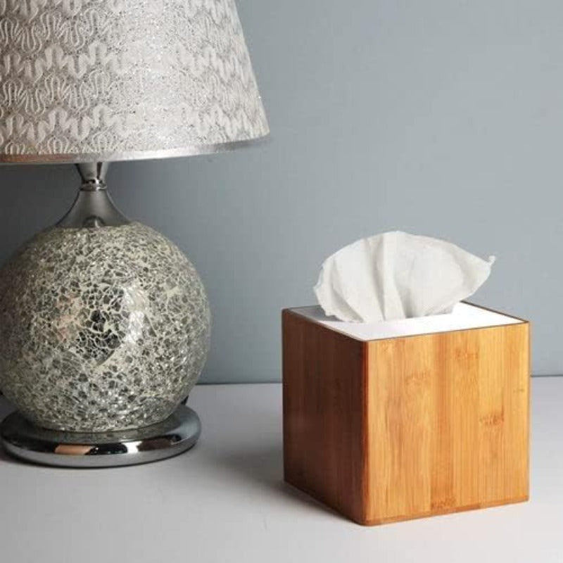 JackCubeDesign Modern Square Tissue Box Holder - Bamboo-like Organizer with Acrylic Lid, Space-Saving Bathroom/Office/ Living Room Decor, Compatible with Standard Tissues, Elegant Home Storage Case MK340A, Office Decor, Minimalist Design, Durable