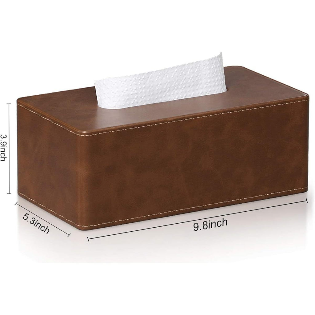 Tissue Box Cover Rectangular 9. 8" ( L) x 5. 3" ( W) x 4. 3" ( H) Refined Modern PU Leather Facial Tissue Dispenser Box Holder for Dresser Bathroom Decorative ( Brown)