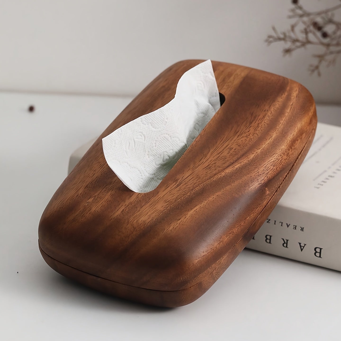 LEEAN Walnut Tissue Box Holder - Modern Minimalist Rectangular Design with Easy-Refill Sliding Lid, Recycled Walnut Wood & Polished Finish - Vintage Decorative Storage for Bathroom, Office, Nightstand, Tabletop - Durable & Space-Saving Organizer