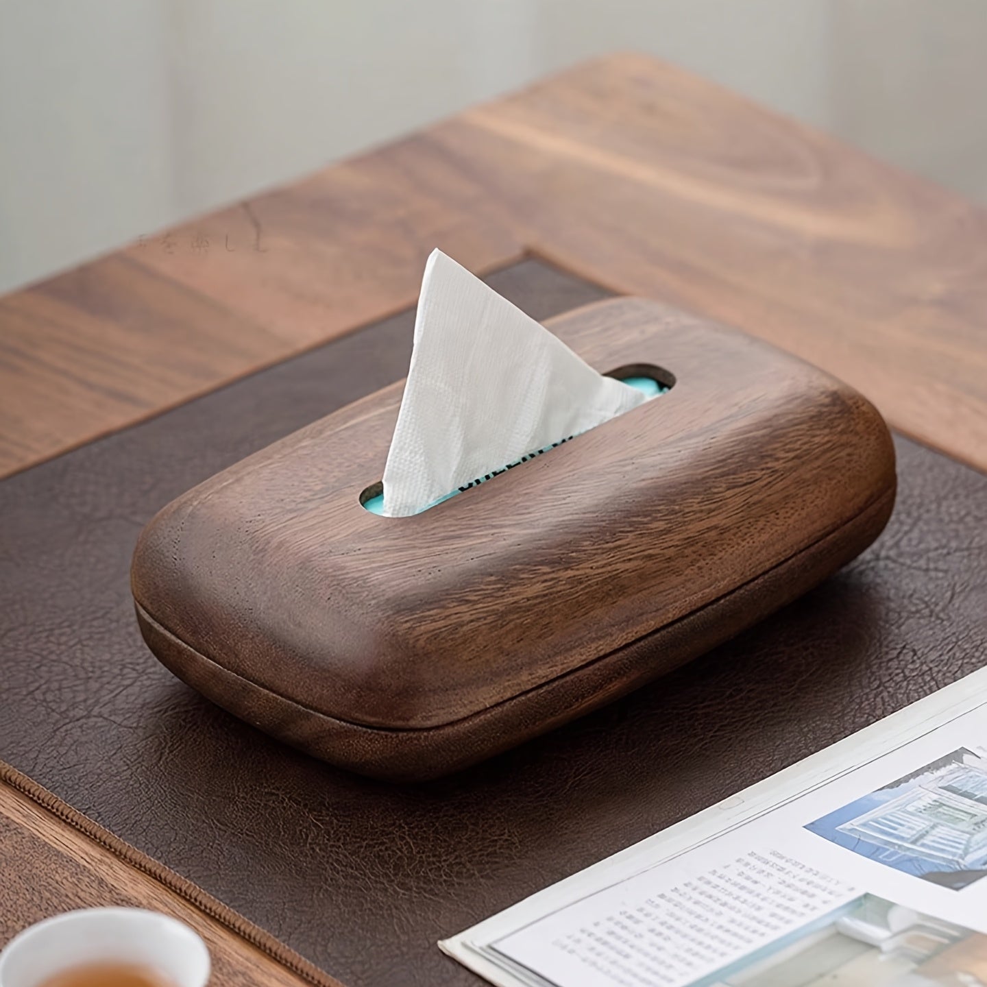 LEEAN Walnut Tissue Box Holder - Modern Minimalist Rectangular Design with Easy-Refill Sliding Lid, Recycled Walnut Wood & Polished Finish - Vintage Decorative Storage for Bathroom, Office, Nightstand, Tabletop - Durable & Space-Saving Organizer
