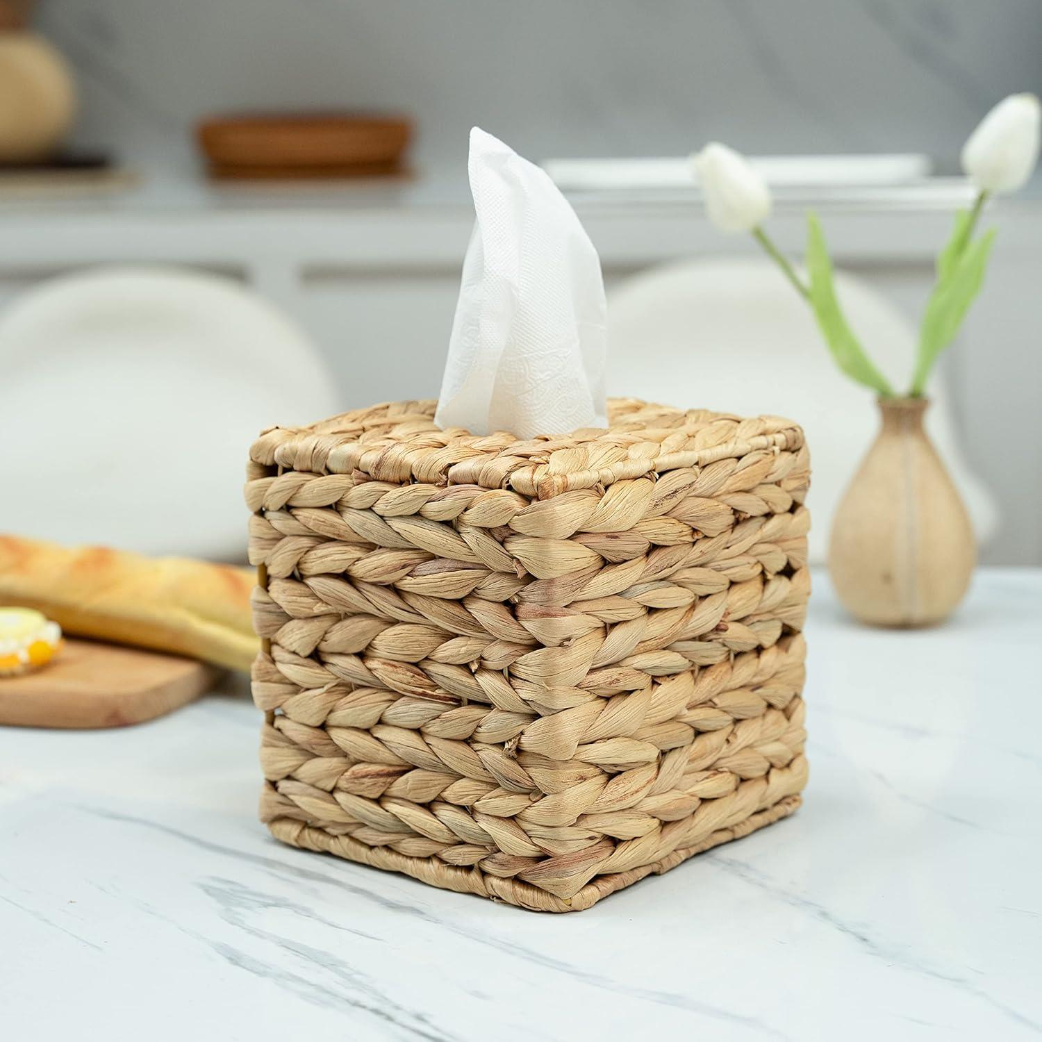 KOLWOVEN Round Tissue Box Cover Holder - Elegant Woven Tissue Dispenser with Decorative Lid, Durable Woven Fabric Design for Bathroom, Living Room, Office - Decorative Tissue Organizer, Fits Standard Tissues, Space-Saving Home Decor Accessory (Multi-Color