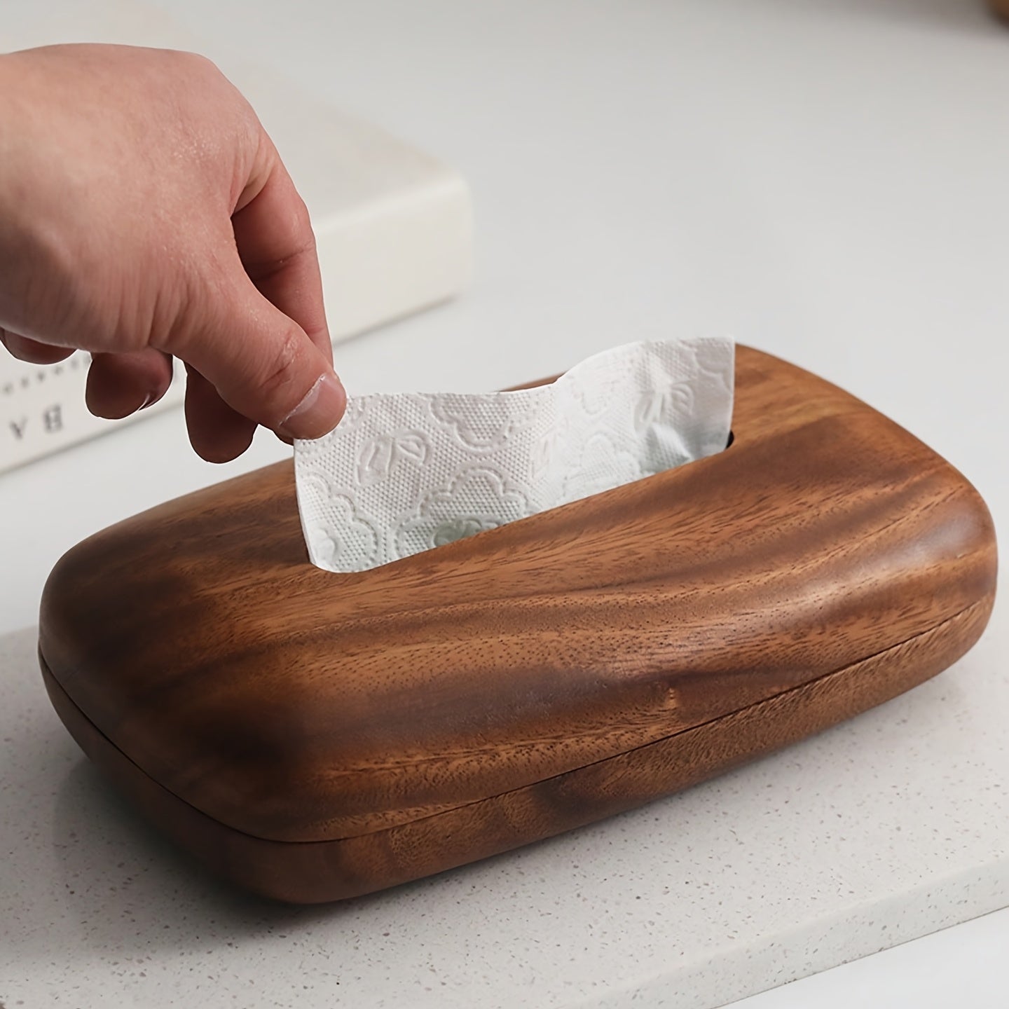 LEEAN Walnut Tissue Box Holder - Modern Minimalist Rectangular Design with Easy-Refill Sliding Lid, Recycled Walnut Wood & Polished Finish - Vintage Decorative Storage for Bathroom, Office, Nightstand, Tabletop - Durable & Space-Saving Organizer