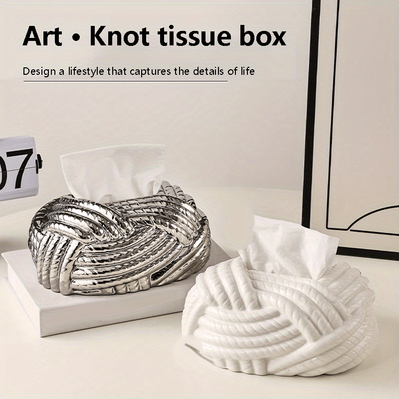 1pc Elegant Ceramic Tissue Box Holder - Modern Nordic Decor with Knot Design, Bathroom Vanity Organizer, Living Room, Bedroom, Dining Table Decoration - Housewarming Gift for Home, Office, or Hotel - Durable Ceramic Construction, Decorative Storage