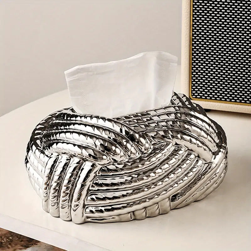 1pc Elegant Ceramic Tissue Box Holder - Modern Nordic Decor with Knot Design, Bathroom Vanity Organizer, Living Room, Bedroom, Dining Table Decoration - Housewarming Gift for Home, Office, or Hotel - Durable Ceramic Construction, Decorative Storage